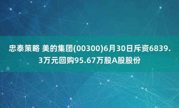 忠泰策略 美的集团(00300)6月30日斥资6839.3万元回购95.67万股A股股份